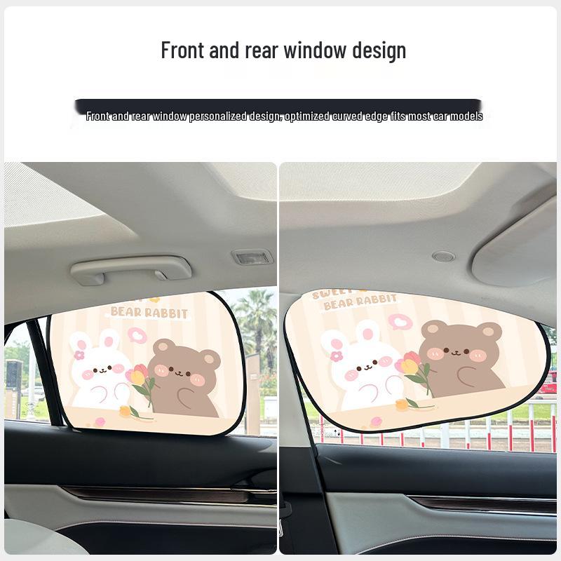 Black Vinyl Electrostatic Sunshade Curtain: Car Interior Heat Insulation, UV Protection, Cartoon Design