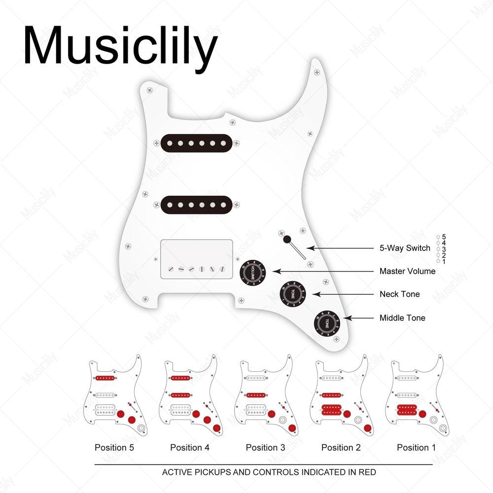 Musiclily Pro HSS Pre-Wired Pickguard with Artec Alnico 5 Pickups 3-Ply Aged White