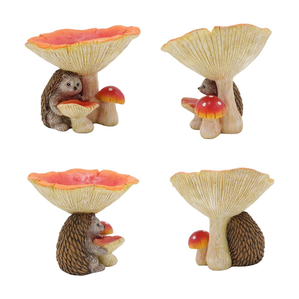Hedgehog mushroom bird feeder, resin, realistic mushroom hedgehog feeding trough, outdoor, garden courtyard, lawn decoration