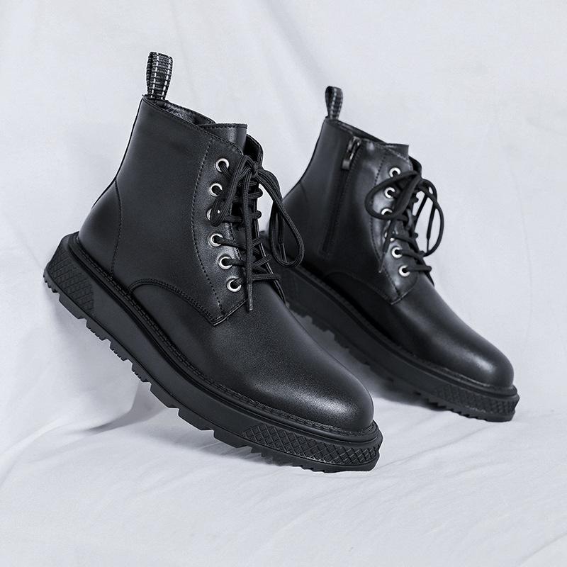 

Винтажная отделка Martin Shoes Мужские британские короткие ботинки Тренд Толстая подошва Внутреннее увеличение роста Британские ботинки Мартин 4513-R 38 чёрный