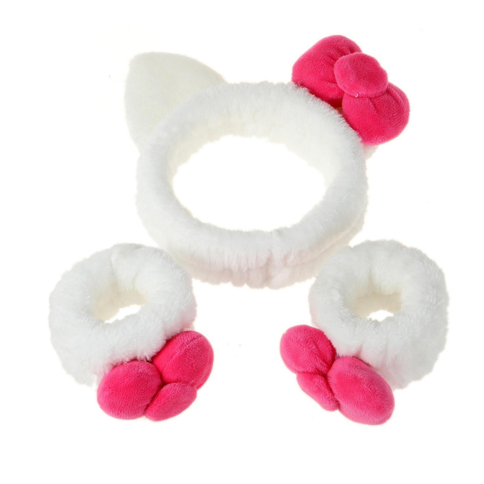 3-delige Witte Roze Pluche Haarset, Kattenoortjes Hoofdband & Scrunchies, Schattige Pluizige Haaraccessoires, Stijlvolle Dagelijkse Haar Decoratie white