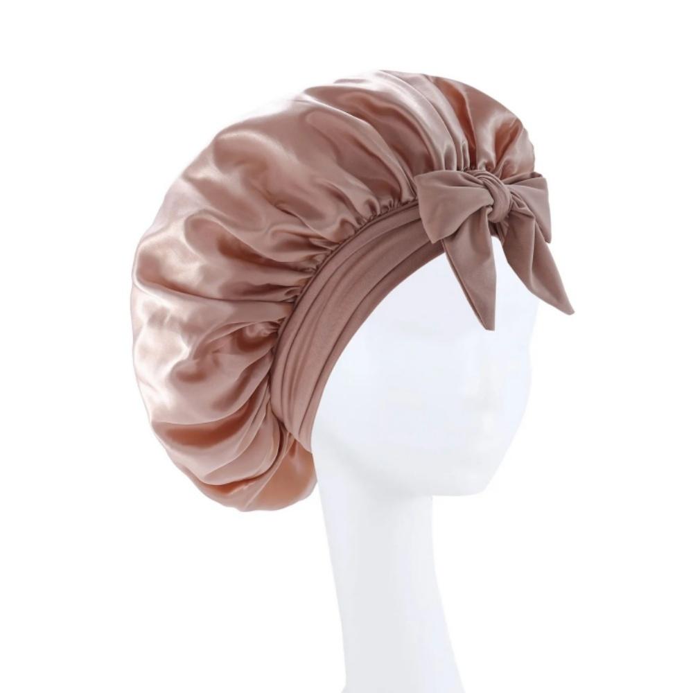 Sleeping Hat Satin Solid Wide-brimmed Beauty Headscarf Head Wrap Elastic Band Cap Hair Care Bonnet Night Hat Hair Salon Cap Tool