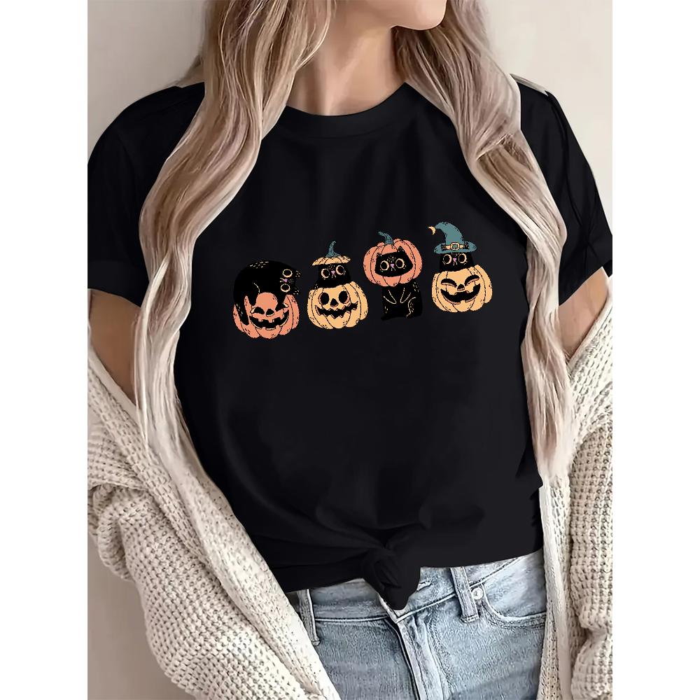 Retro Halloween Cat Comfort Colors TShirt Vintage Graphic Tees Summer Breathable Soft ONeck Short Sleeve Tops