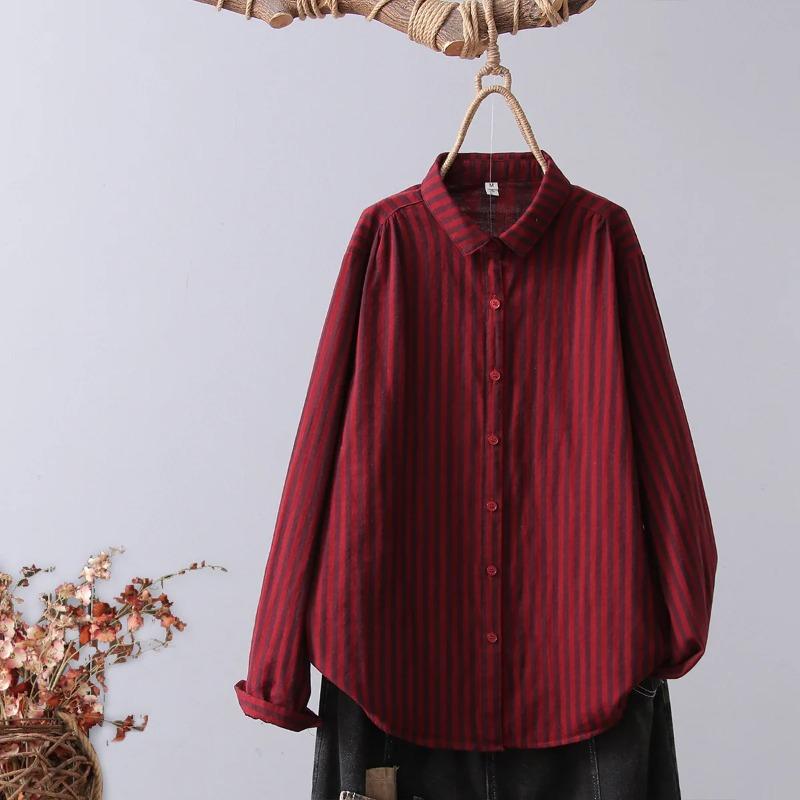 Women Striped Blouse Autumn Elegant Shirts Casual Loose Long Sleeve Fashion Button Up Tunic Blusas Femininas