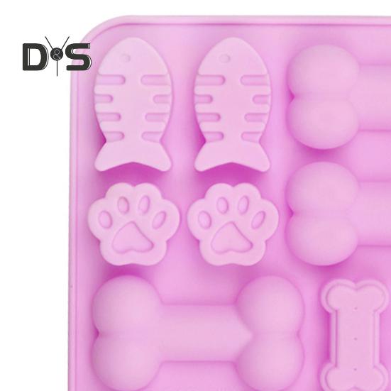 2Pcs Silicone Mold 12 Cavities Bone Fish Cat Paw Print Non-stick Food Grade Easy Release DIY Fondant Chocolate Candy Dog Treat Baking Mold