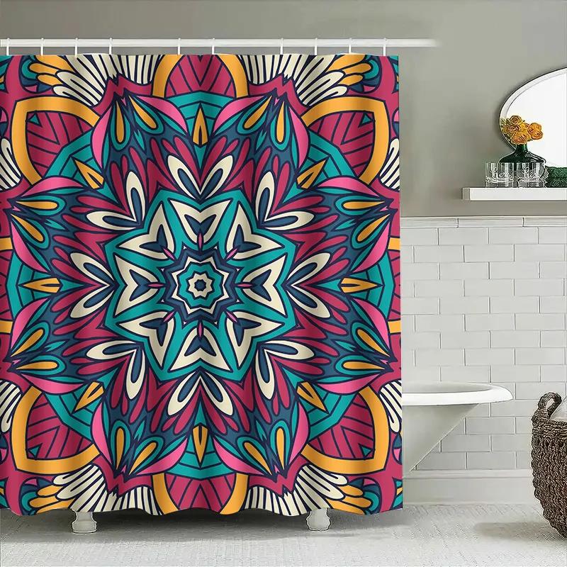 Brightly Colored Mandala Shower Curtain 180x243cm Multicolored Bath Room Decor for Bathroom Decoration, Waterproof Fabric with