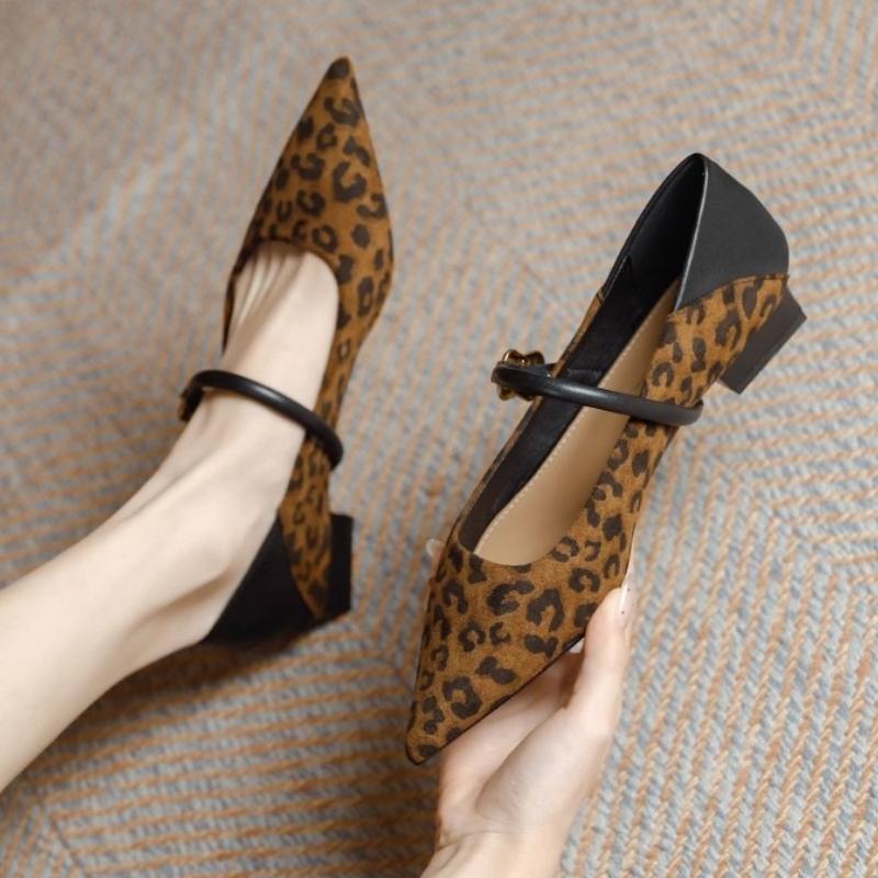 Leopard Women Heeled Shoes Elegant Pointed Toe Chunky Shoes 2025 Designer New Loafers Dress Party Pumps Zapatillas Mujer