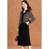 Ke Bei Er Faux Mink Patchwork Color-Block Scarf Collar A-Line Dress