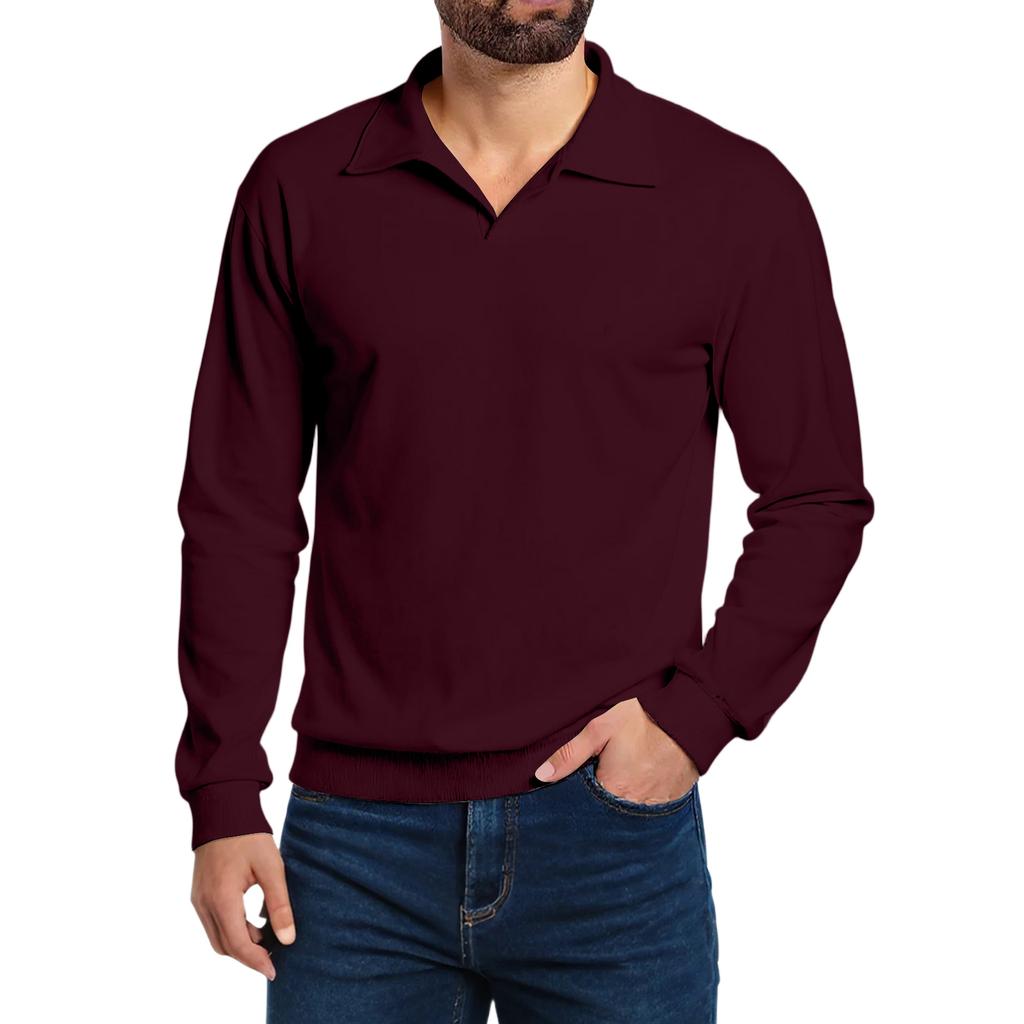 Men's Casual Collared Long-Sleeve Fleece Base Layer Top