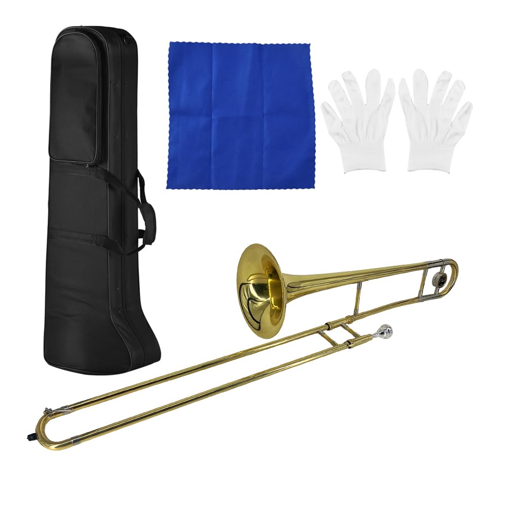 summina Alto Trombone, Brass, Gold Lacquer, Bb Tone, B Flat, with Cuprontel Mouthpiece and Cleaning Stick Case (Gold)