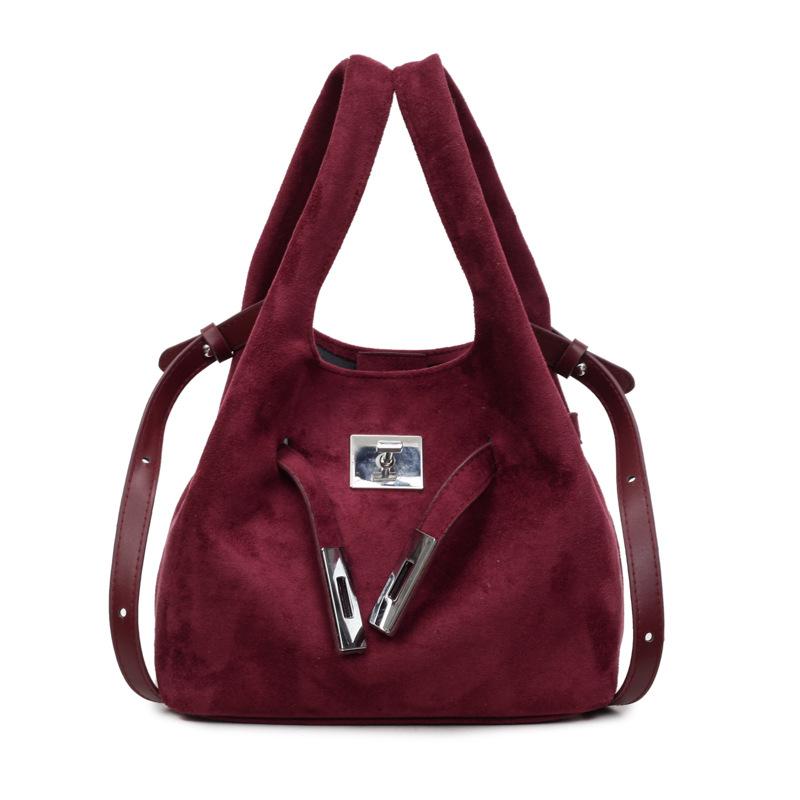 

2025 новые осенне-зимние сумки корейские нишевые портативные сумки-ведра замшевые ретро модные на плечо сумки-мессенджеры бордовый