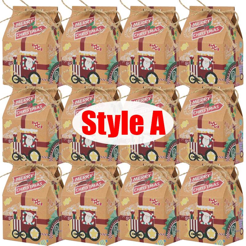 

30/1PCS Christmas Kraft Paper Gift Bags Candy Cookie Snack Packaging Box Xmas New Year Party Home Decoration Wrapping Supplies 1PCS&10x7x5cm