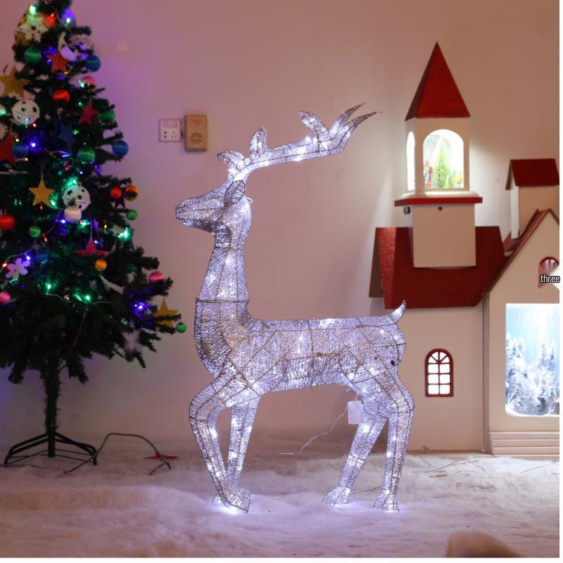 Large Luminous Wrought Iron Reindeer & Christmas Tree Ornaments for Hotel, Mall, or Garden Displays