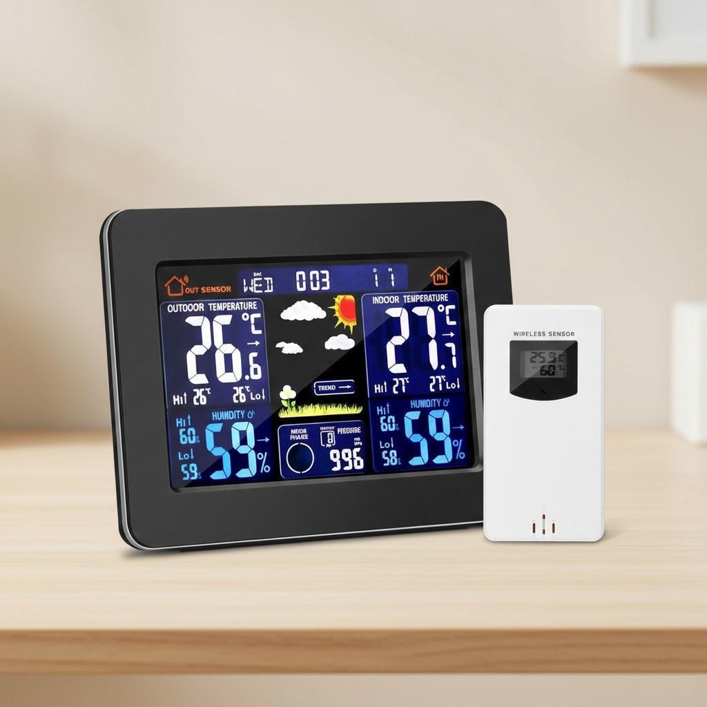 

Portable Wireless Color Weather Station Outdoor Sensor Digital Thermometer Humidity Forecast Clock чёрный