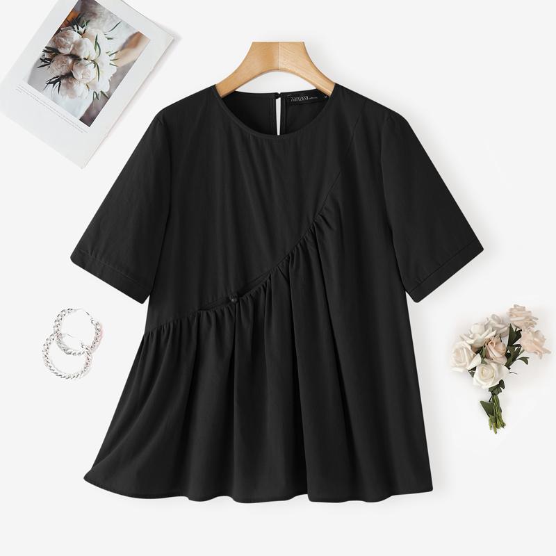 ZANZEA Women Casual Round Neck Loose Summer Cotton Short Sleeve T-Shirts