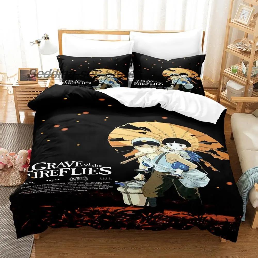 New Grave of the Fireflies Bedding Set Single Twin Full Queen King Size Bed Set Aldult Kid Bedroom Duvetcover Sets Kawaii Anime