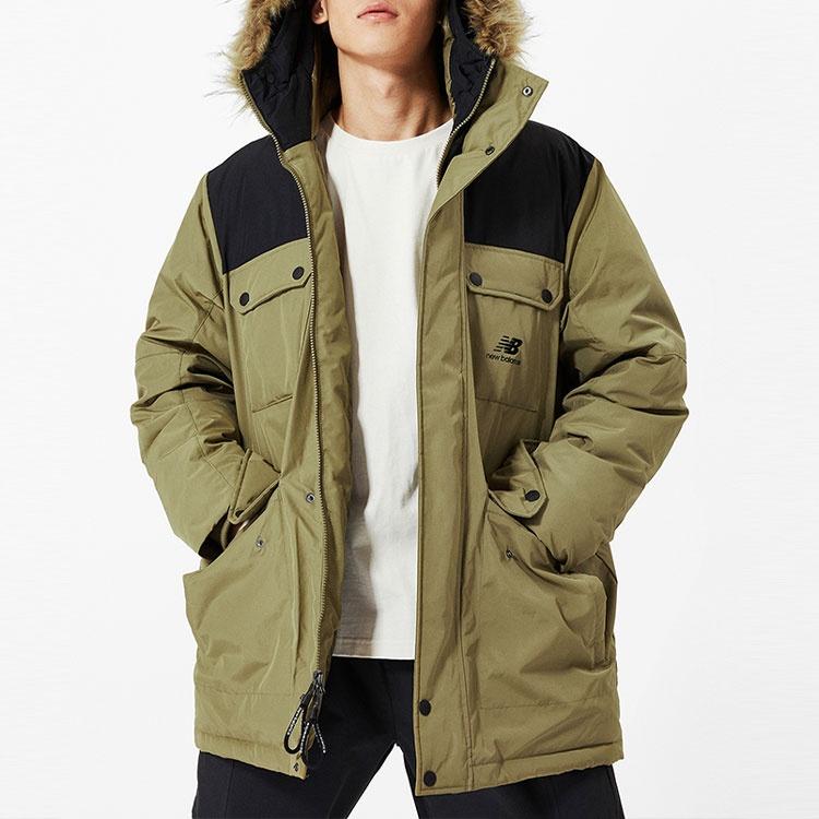 New Balance Warm Hooded Down Jacket Asia Sizing 'Olive Green Black' Men's AMJ13329-OV