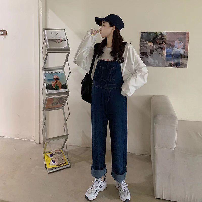 2026 New Fashionable Women's Loose Straight-Leg Denim Overalls Casual Suspender Pants
