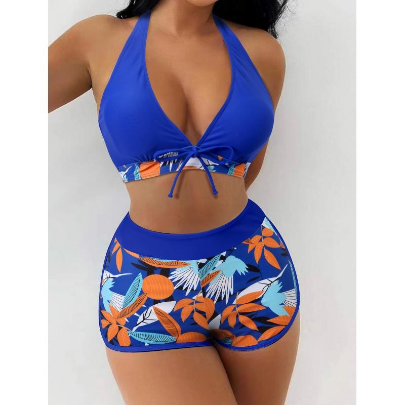 Women's Bikini Swimsuit Set Sexy High Waisted Beach Shorts Bow Tie Backless Underwear Tropical Style Beachwear for Swimming and Surfing