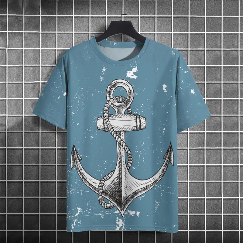 Retro Style Anchor Graphic Men T-shirt Street 3D Print Casual Fashion Stripe Short Sleeve T Shirts Summer Daily Trend Men's Tees