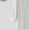 INCERUN Oversized Men Lapel Neck Long Sleeve Striped Loose Long Tunic Casual Shirts