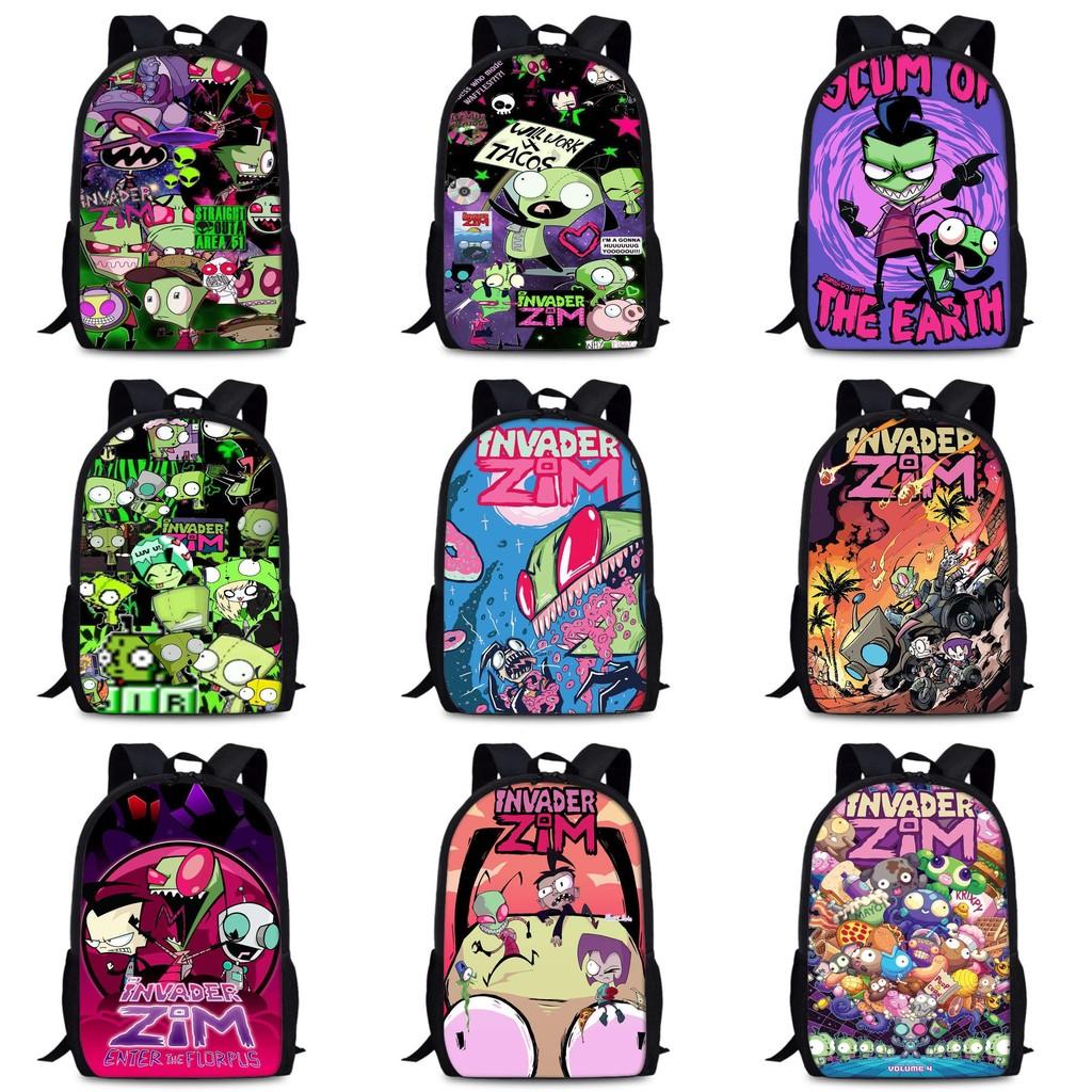 Zim Dib Invader Gaz Cartoon Animated Character Printed Backpack Children