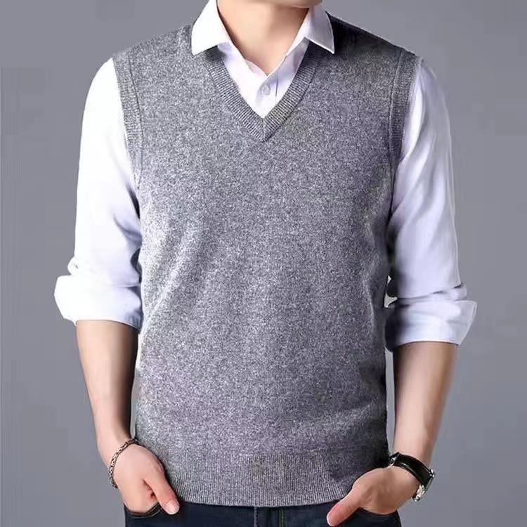

Мужской шерстяной трикотажный жилет с V-образным вырезом - деловой свитер без рукавов для джентльменов XXL светло-серый