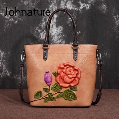 Borsa in rilievo fatta a mano Borsa da donna in pelle di mucca retrò Borsa a secchiello Borse a tracolla di grande capacità