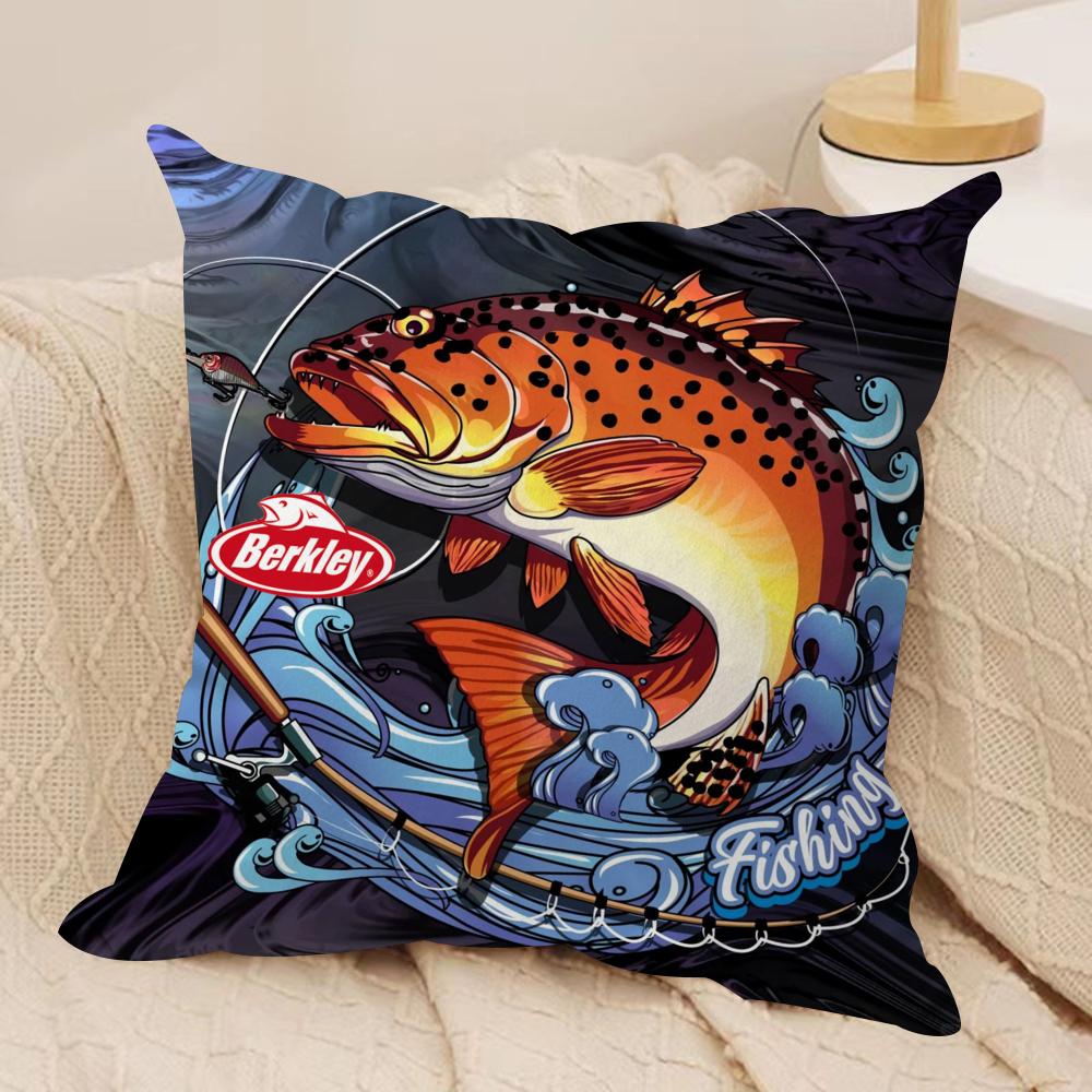 Popular Fishing B_Berkleys Cushion Cover Soft Plush Fabric Double-Sided Printed Sofa Cushion Cover for All Seasons Home Decor