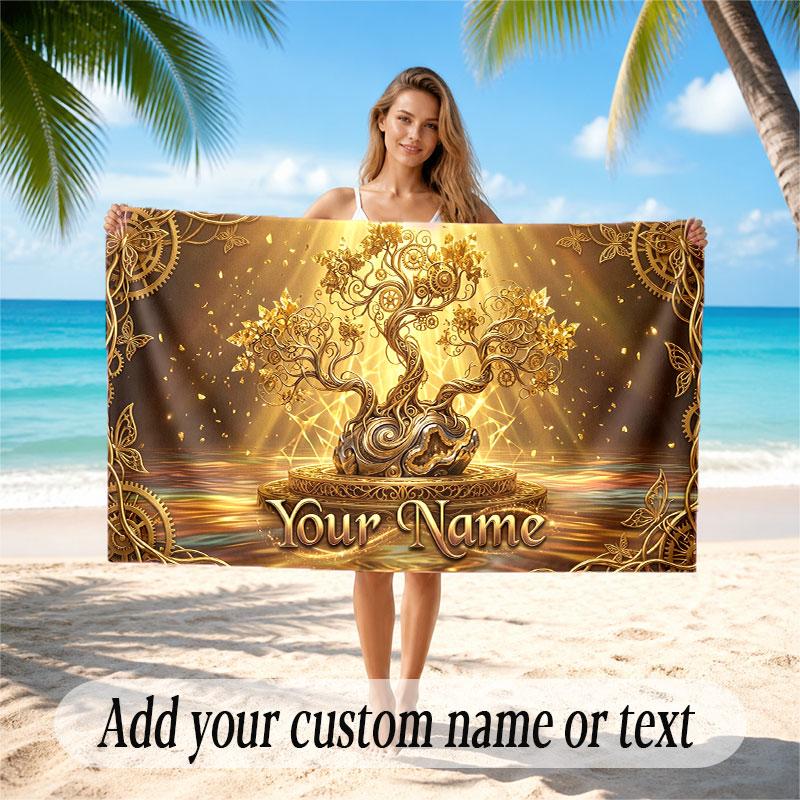 Tree of Life Theme Beach Towel Personalized Custom Name & Text Soft Quick Dry Beach Towel for Swimming Travel