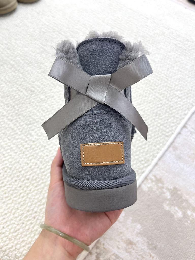 Large size single ribbon snow boots women's winter leather velvet thickened warm snow cotton