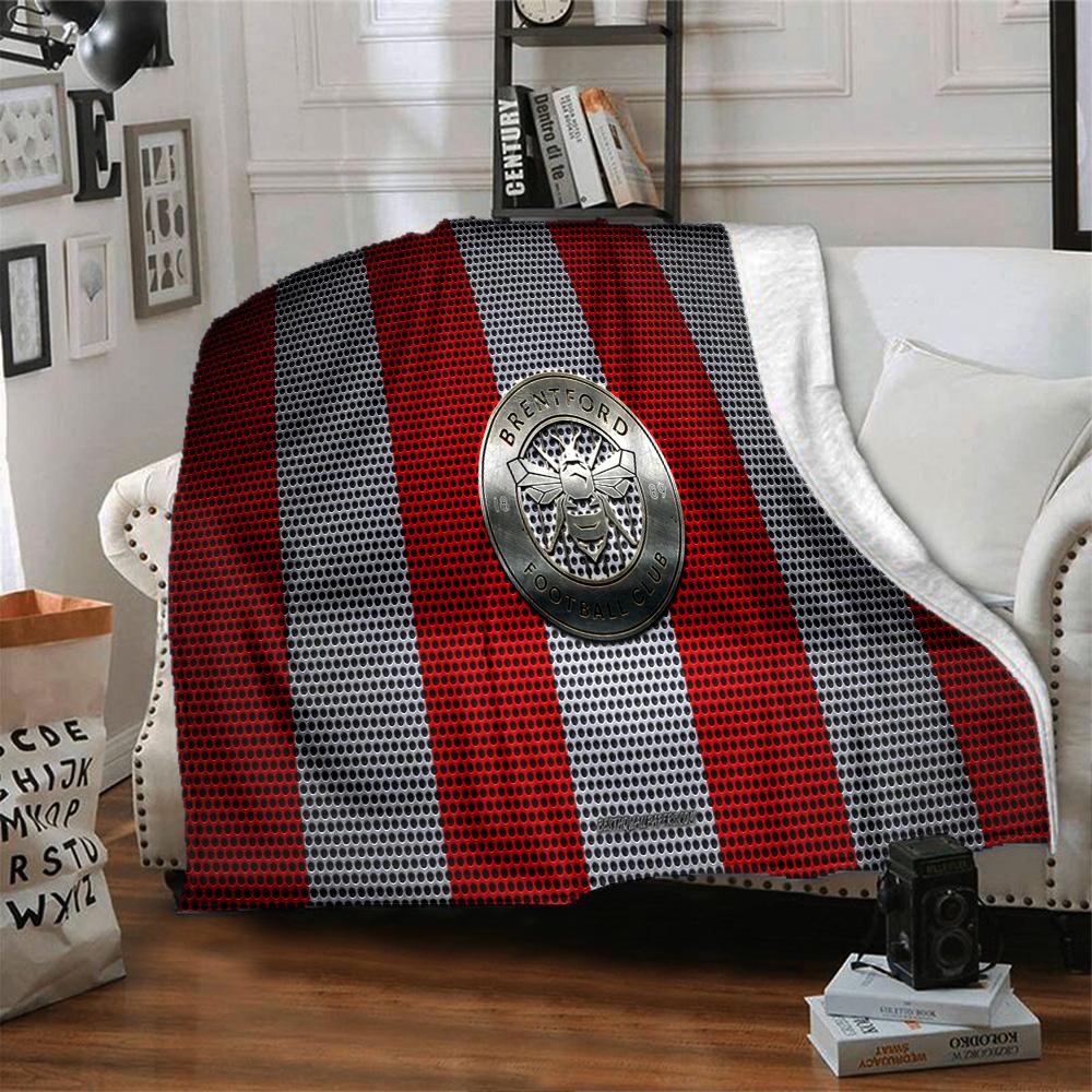 Brent-ford Football Club Crest Flannel Blanket, Soft Polyester, Modern Design, All-Season for Camping, Travel, Gifts for Holidays or Birthdays