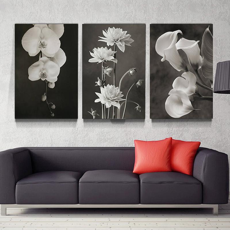 3PCS Black and White Beautiful Flower Canvas Painting Nordic Minimalist Posters Living Room Interior Wall Art Picture Home Decor