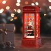 Christmas Phone Booth Decoration with Santa Claus, Snowman & Tree - Red Retro Telephone Booth Ornament With Light Home Decorator