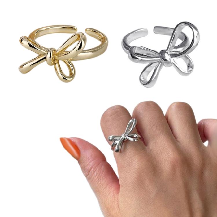 Set di Anelli Delicati a Fiocco con Anelli Aperti Rotondi Chic Accessorio Grazioso