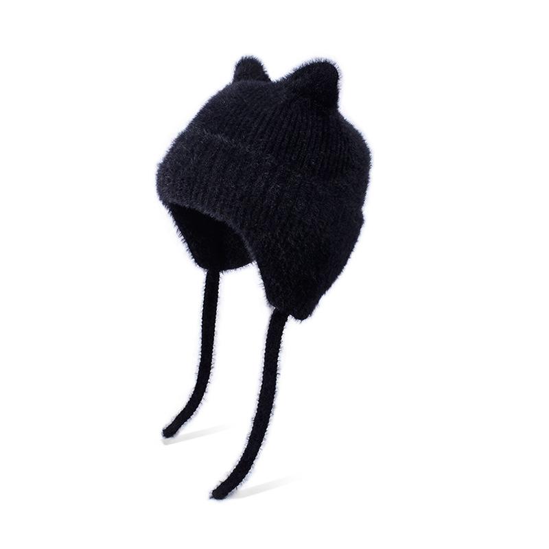 Kids Cat Ear Knit Hat With Ear Flaps Cute Animal Winter Beanie Warm Cap For Toddler Boys Girls Children