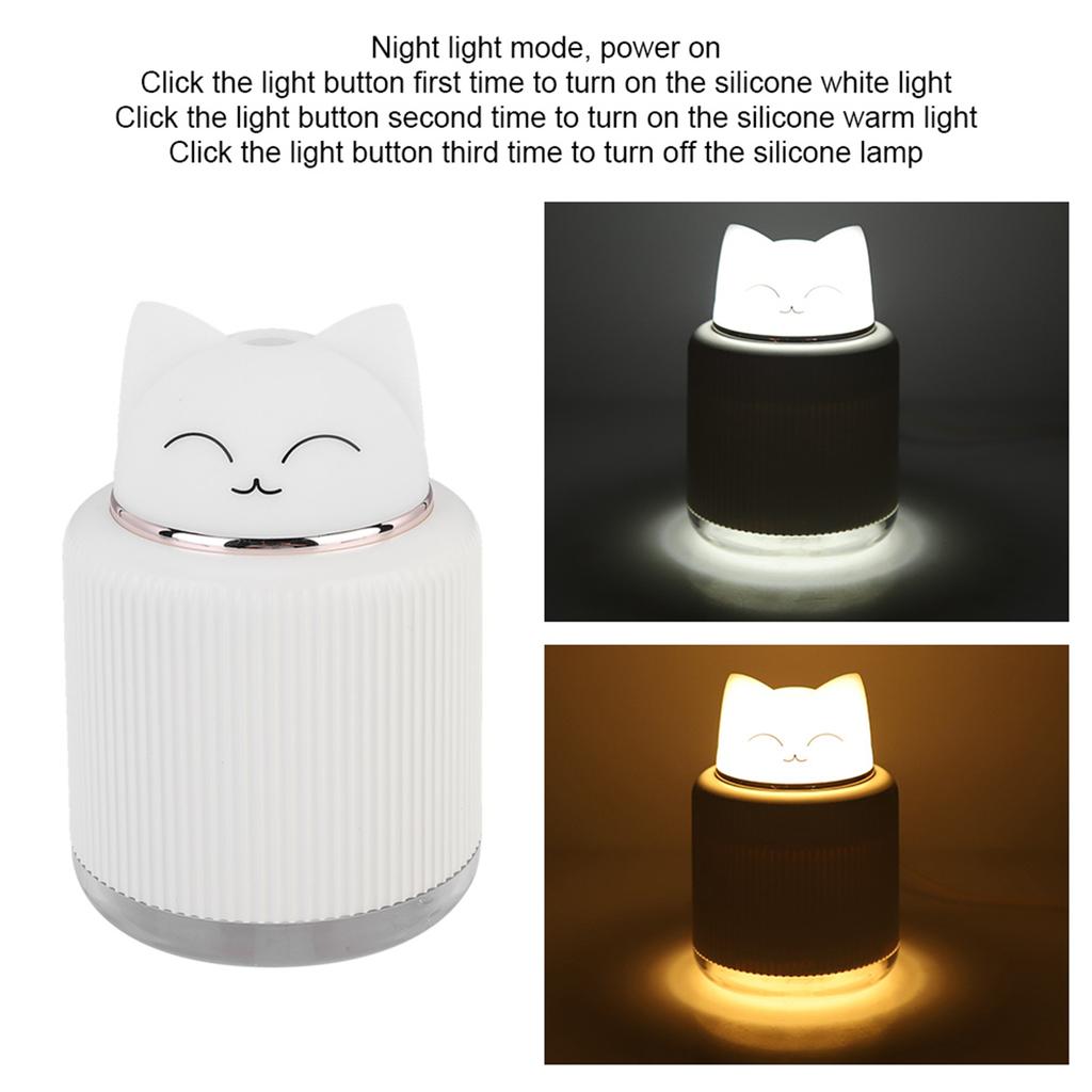 White Plastic 300ML Cat Ultrasonic   Humidifier USB Mist Mistorizer Household LED Night Light