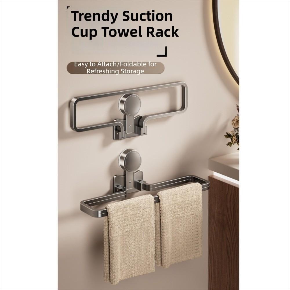 Wall Mounted Suction Cup Towel Pole Nail Free Installation Folding Storage Shelf  Toilet