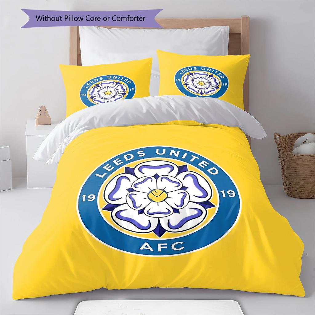 Leeds United Football Club Pattern Bedding,Quilt Set Quilt Cover Pillowcase Home Birthday Gift (1 * duvet cover + 2 * pillowcase, without core)