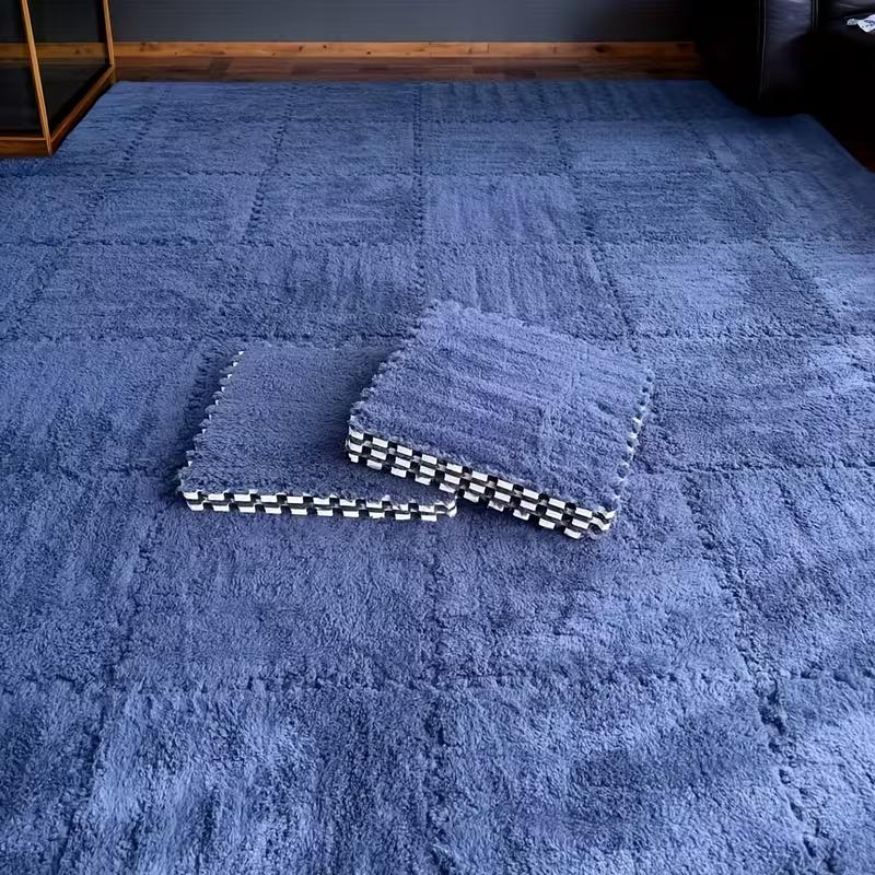 30x30cm EVA Foam Plush Interlocking Floor Mat Soft Carpet Tiles Play Mat Non-Slip Puzzle Rug for Home Living Room