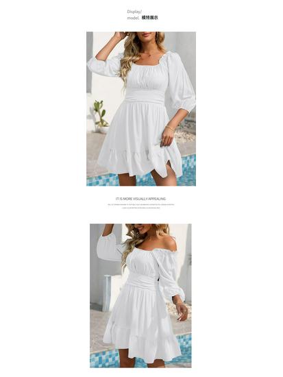 Elegant Spring-Summer Square Neck Ruffle A-line Dress