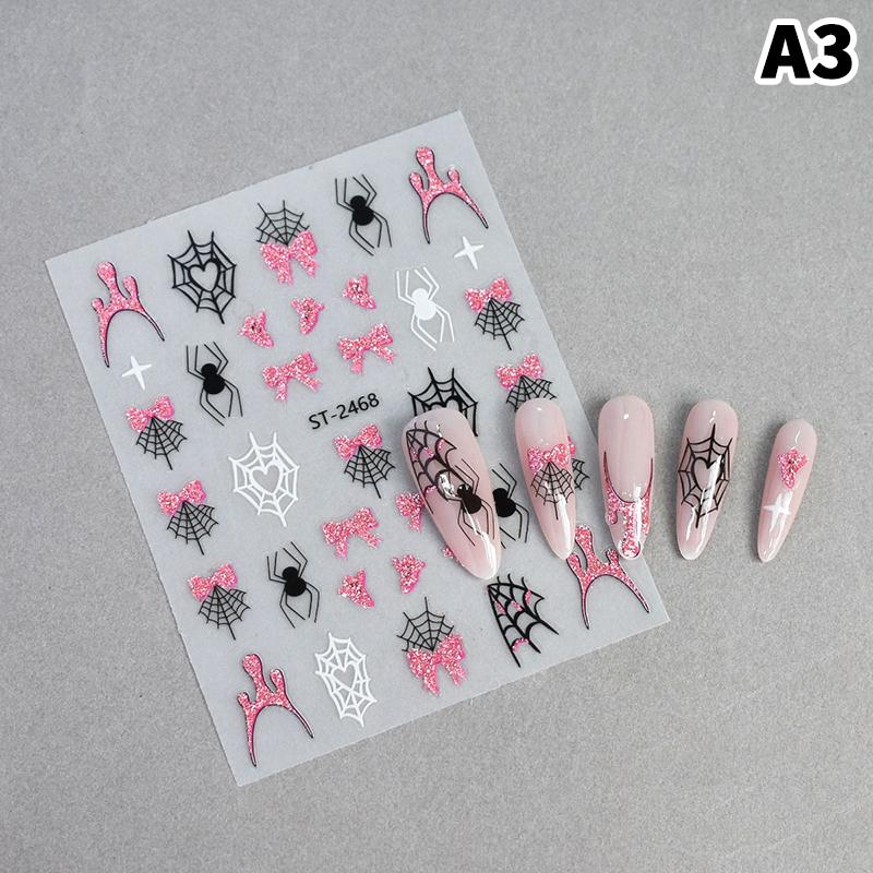3D Halloween Nail Stickers Little Spider Pumpkin Ghost Funny Glitter Nail Decals For Festival Nail Decor Manicure Sliders