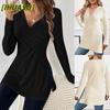 Damen Mode Lässig Einfarbiger Druck Langarm V-Ausschnitt Blusen & Hemden Internationales Design