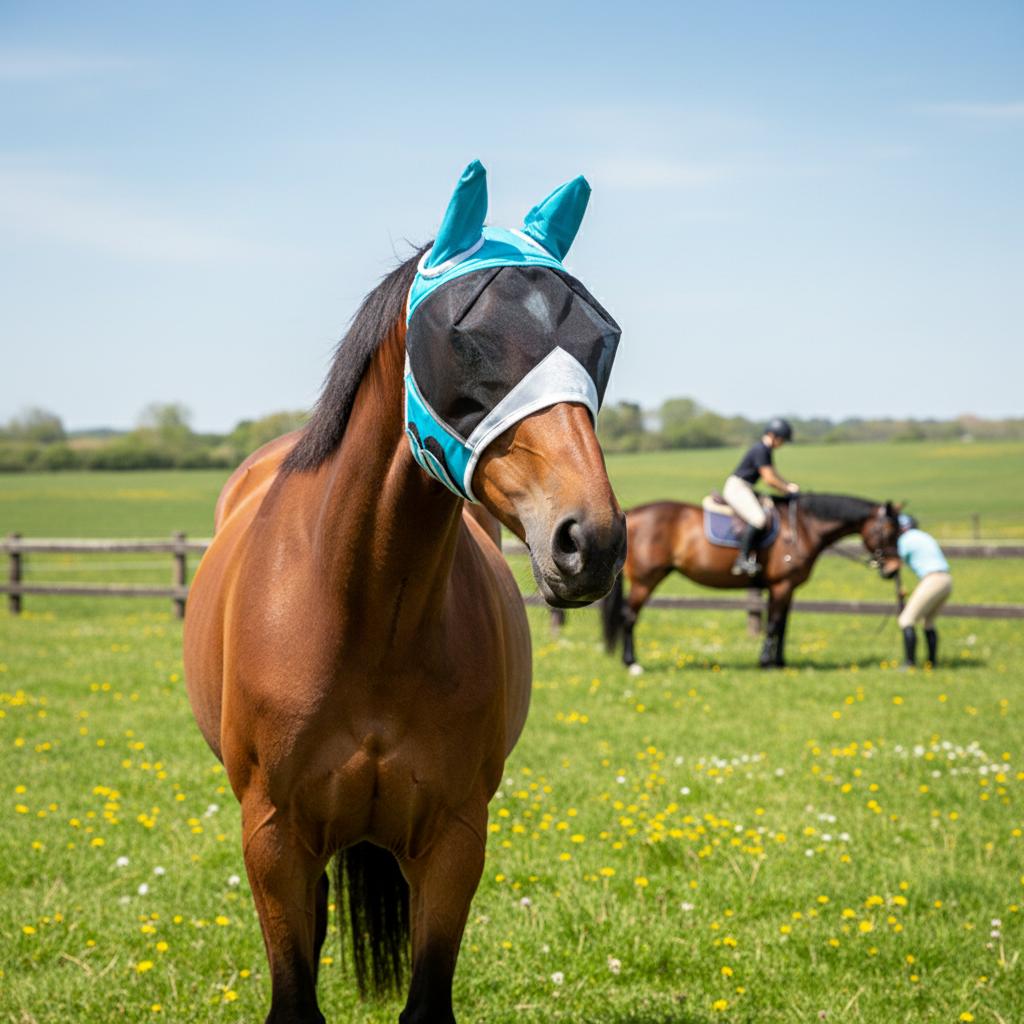 Horse Fly Mask With Breathable Mesh Elastic Design For Horse Outdoor Riding And Training UV Protection