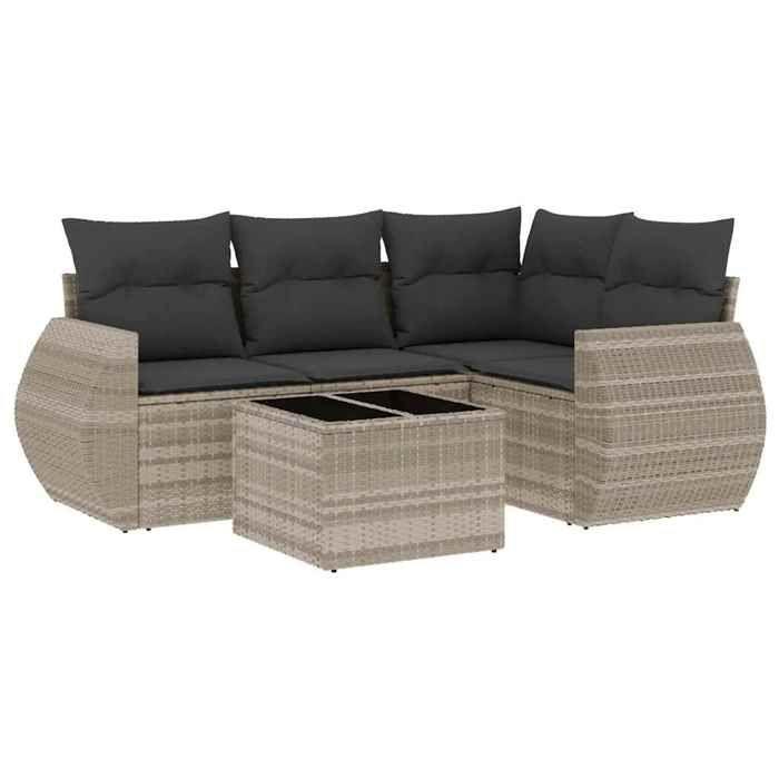 VidaXL Salon de Jardin avec Coussins 5 pcs, Canapés de Terrasse, Ensemble de Meubles de Patio, Mobilier d'Extérieur, Gris 3221321