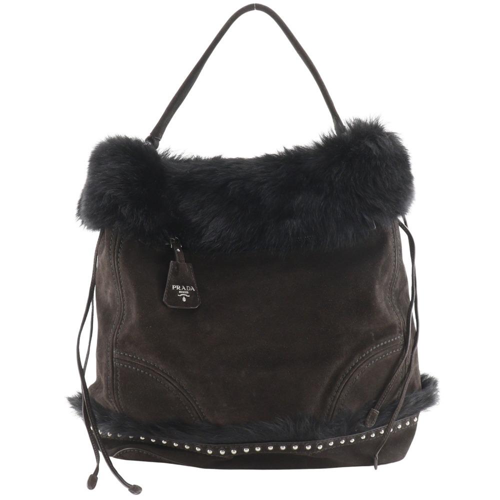 

PRADA One Belt Shoulder Bag BR4578 Brown / black Suede/Fake fur Women Used