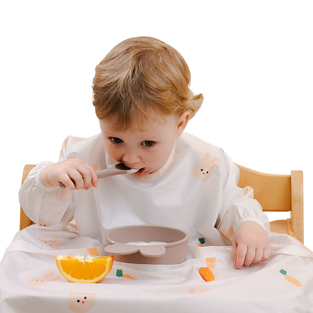 Atti Rabbit Self Feeding Waterproof Baby Bib Long Sleeve Zipper Type All In One High Chair Cover