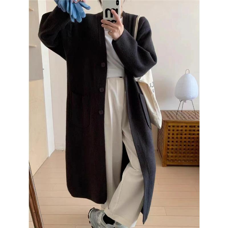 Knitted cardigan sweater jacket autumn and winter new lazy wind with medium and long knee loose coat jacket