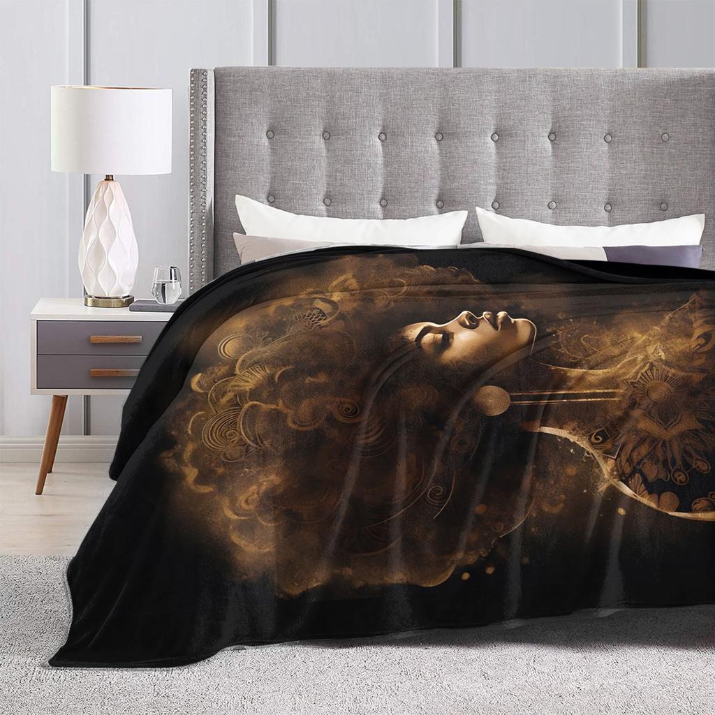 Afrocentric African Art Black And Gold Fleece Blankets Awesome Throw Blanket for Home 150*125cm Plush Thin Quilt,