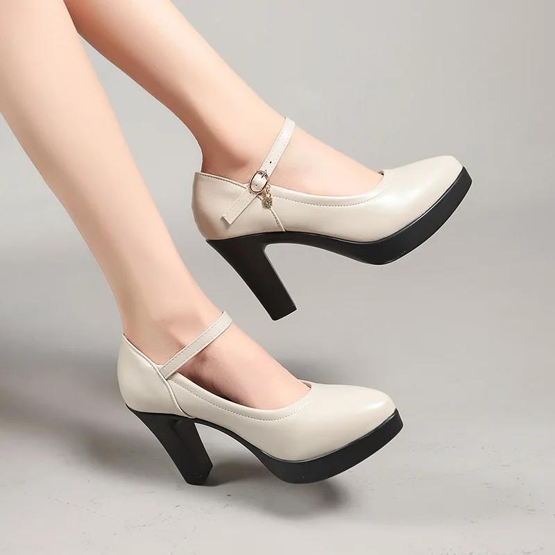 Fashion Ankle Strap Platform Pumps for Women Spring New Design Comfortable Leather Shoes Woman Super High Heels Dress Single Shoe